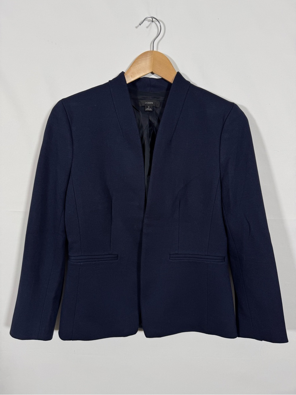 WJT3 {J. Crew} "Going Out Blazer" Navy Blue Open Front Tailored Fit Suit Coat
